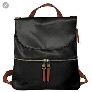 EUC Steve Madden Spencer Backpack, Black‎ Nylon w| Camel Faux Leather Trim